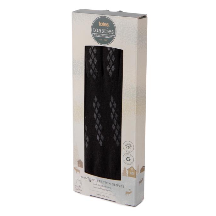 totes toasties® Mens Stretch Knitted SmarTouch Gloves Black Extra Image 3